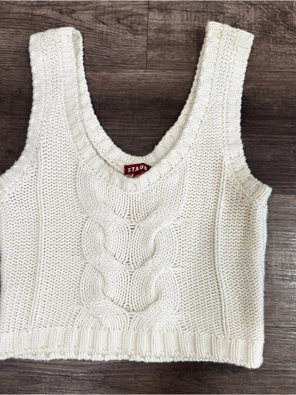 STAUD Cream Cable Knit Cropped Tank